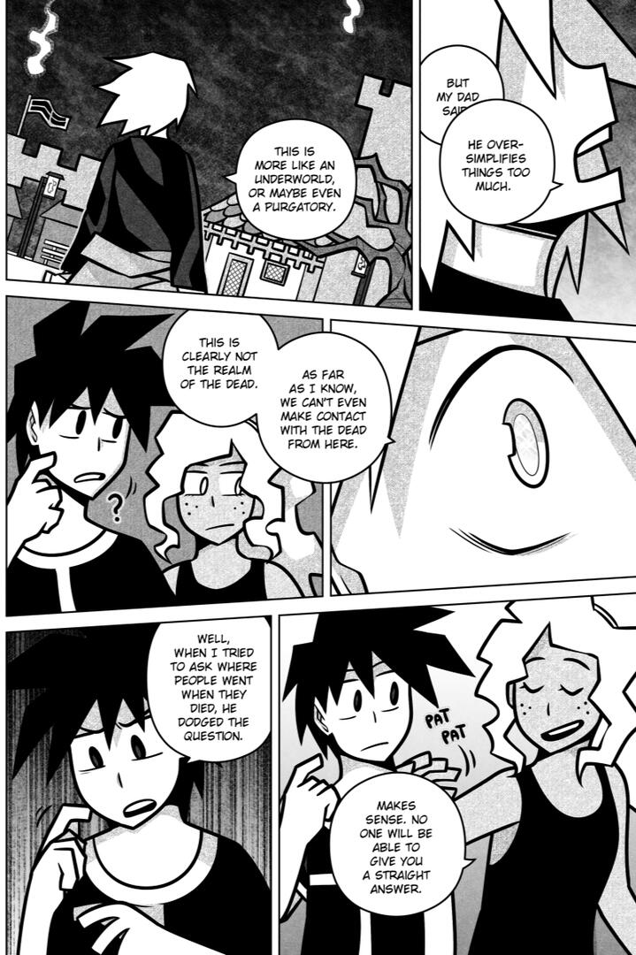 Chapter 11 Page 26 Comic page depicting Melon explaining how inconsistent is the way people talk about the underworld.