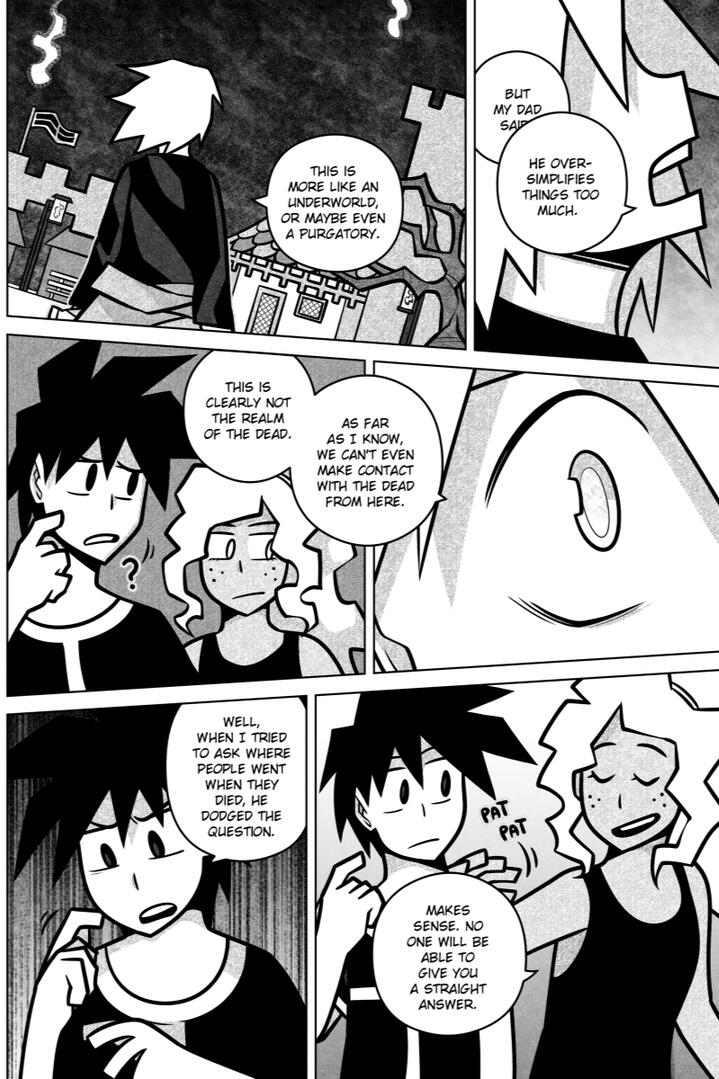 Chapter 11 Page 26 Comic page depicting Melon explaining how inconsistent is the way people talk about the underworld.