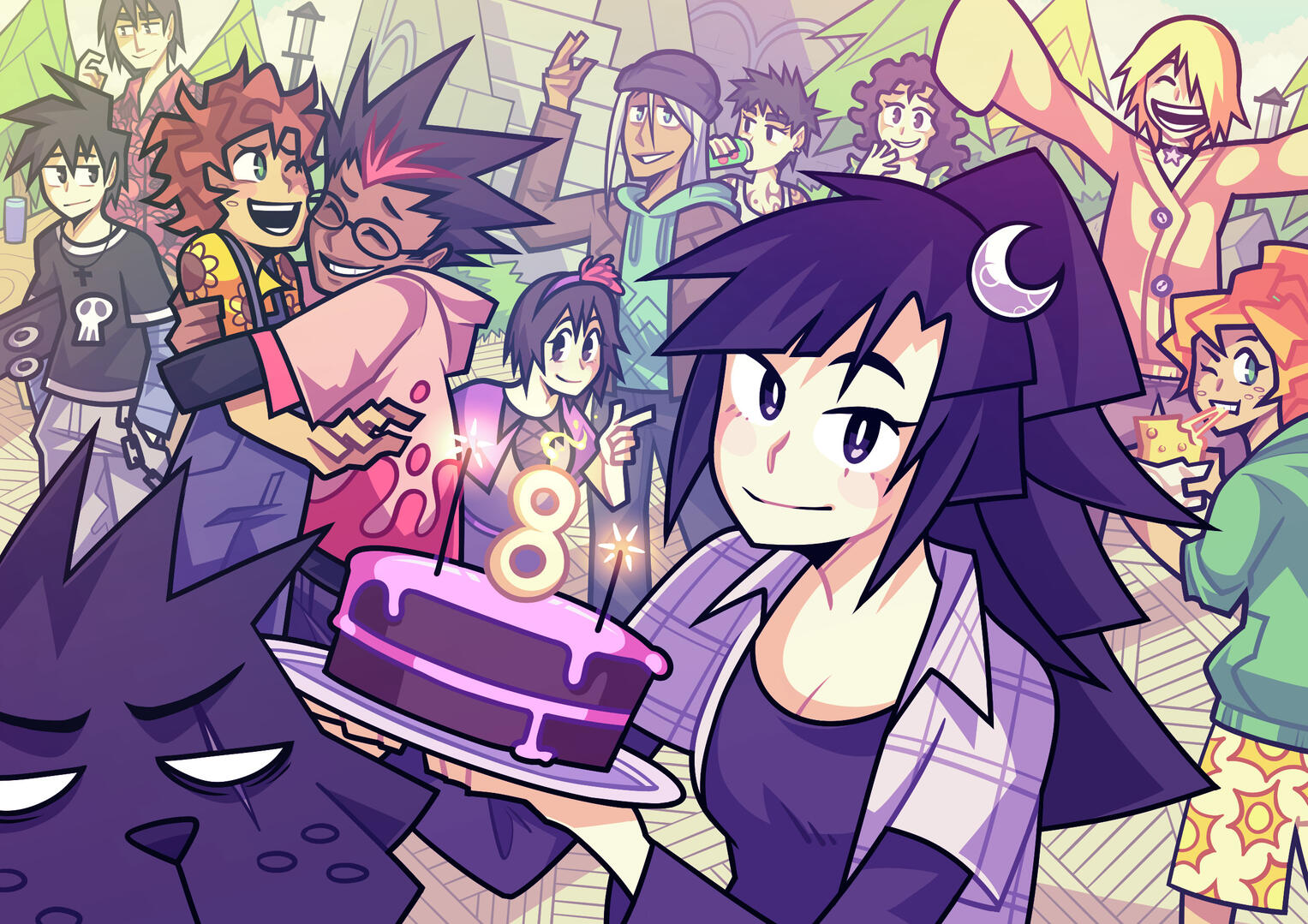ANNIVERSARY Colorful illustration celebrating 8 years since "Go to Hell", my own comic, started publishing. It highlights visual storytelling and depth within the composition.