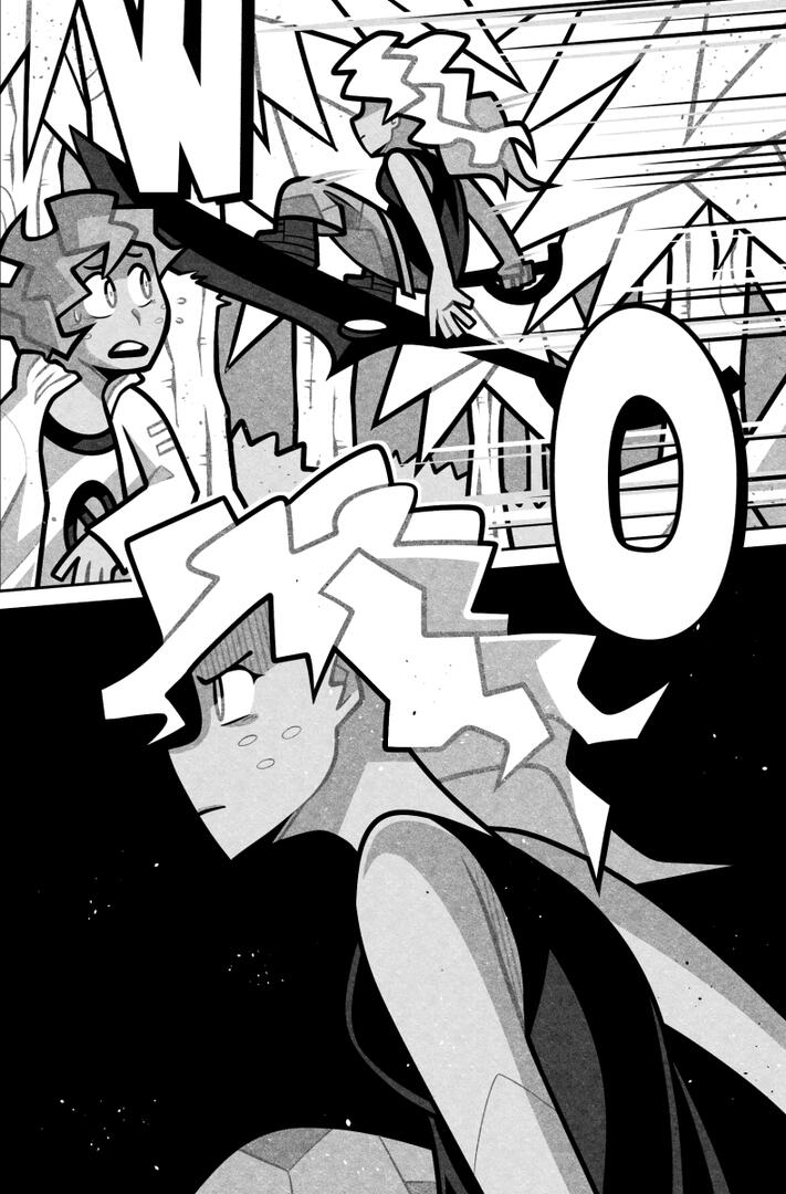 Chapter 15 Page 31 Comic page depicting Elise landing on top of her axe, which got stuck at the tree.