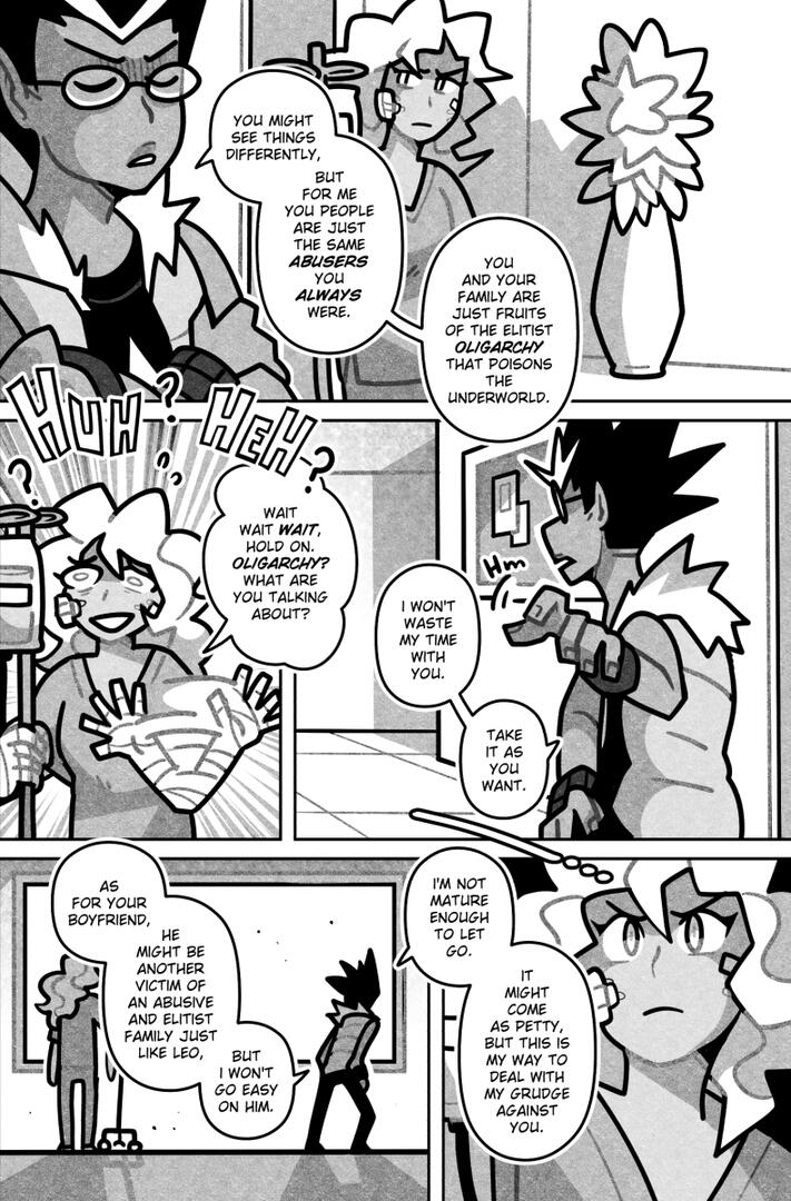 Chapter 17 Page 38 Comic page depicting Viktor telling Elise he won't go easy on her boyfriend.