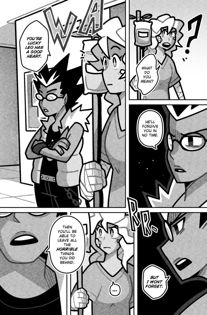 Chapter 17 Page 37 Comic page depicting Viktor confronting Elise about Leo's forgiveness.