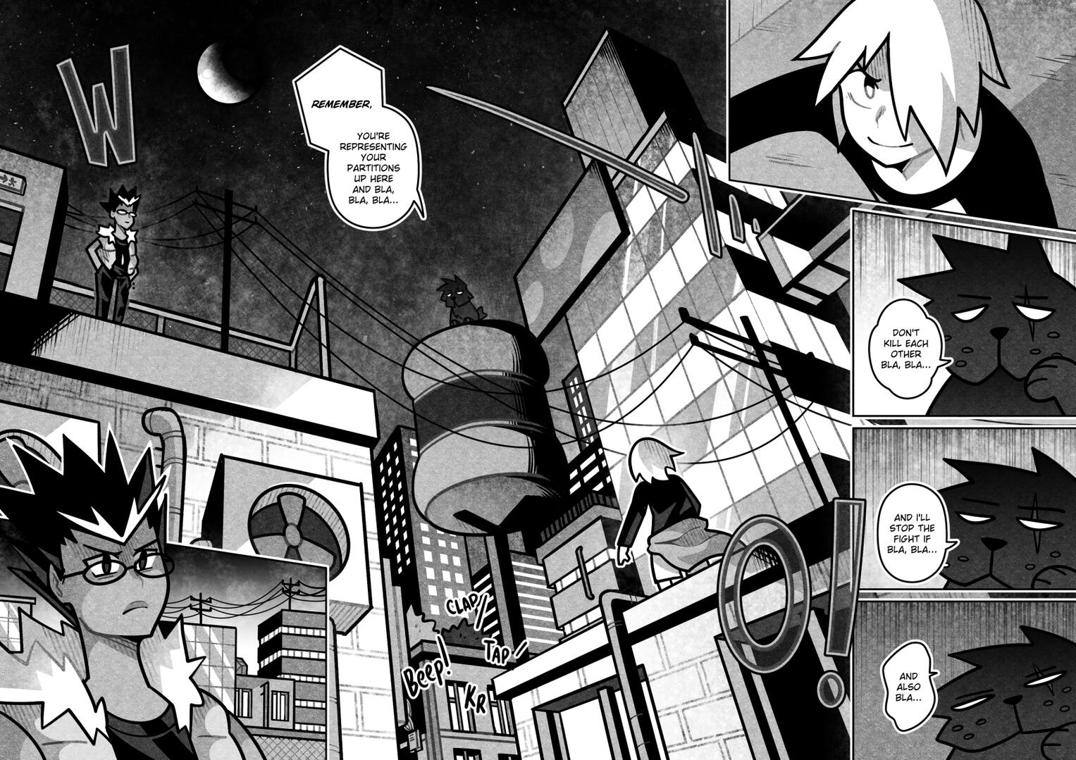 Chapter 18 Pages 25 and 26 Comic spread depicting Kerberos explaining the rules for the incoming trial.